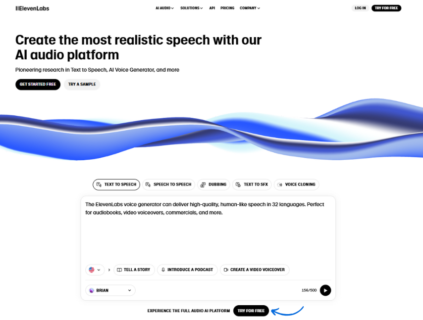 Eleven Labs AI Homepage