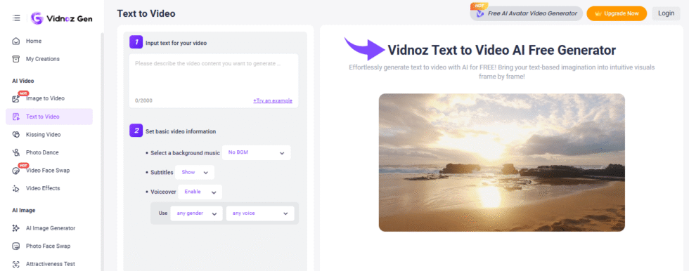 Vidnoz Tekst naar Video