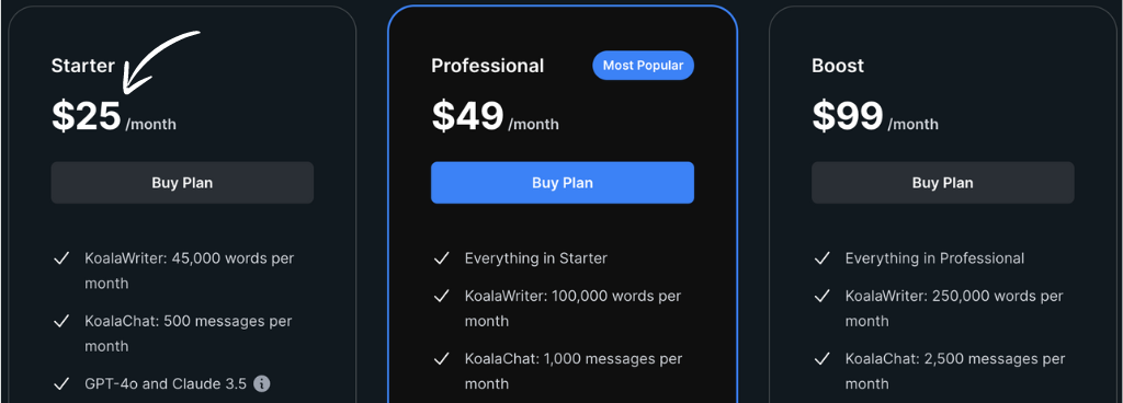 Koala AI Pricing