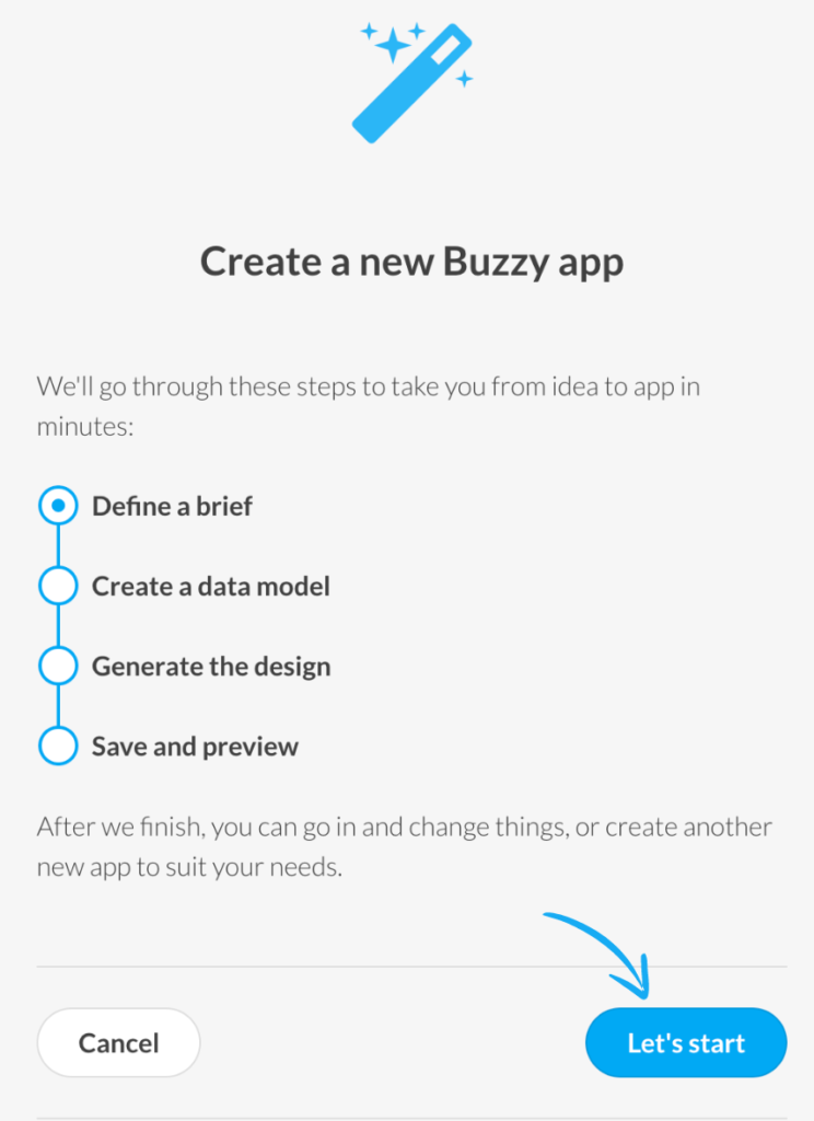 Buzzy AI app creating steps