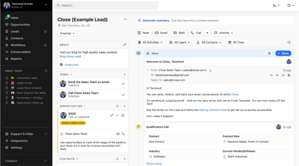 Close CRM Personal Experience