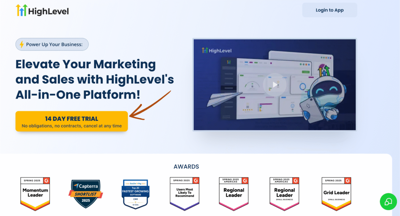 Page d'accueil de GoHighLevel