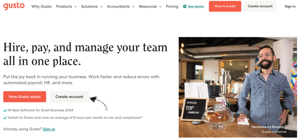 Gusto Payroll homepage