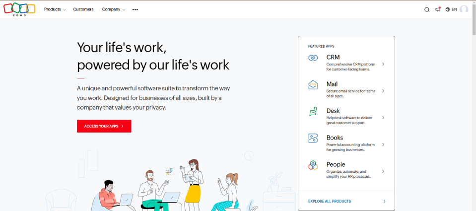 Zoho Social homepage