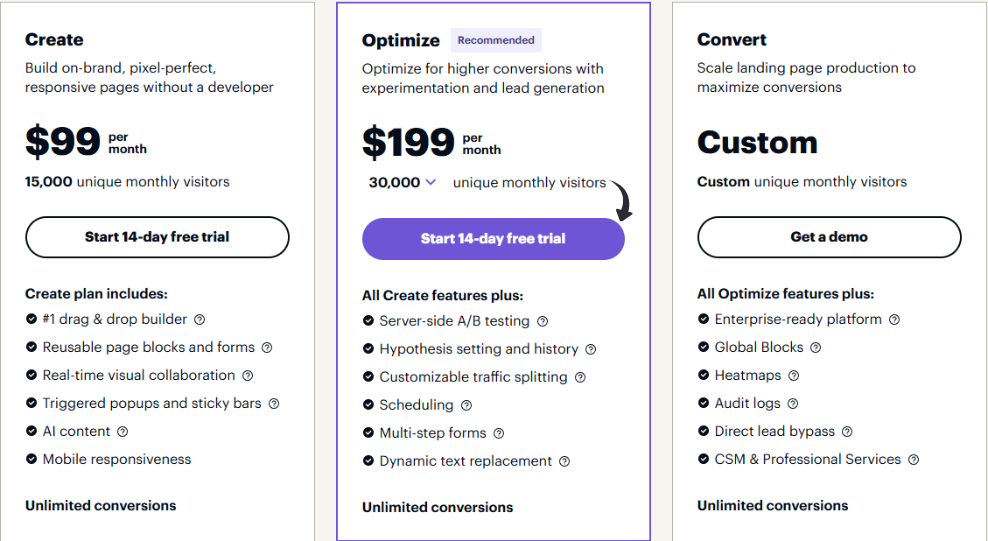 Instapage pricing