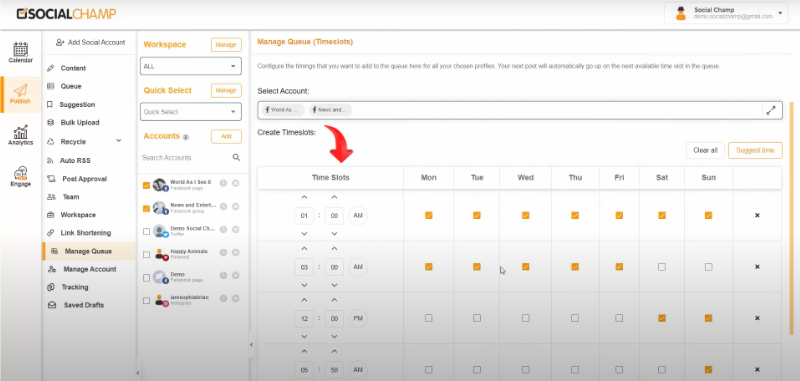 social champ Manage-Queue