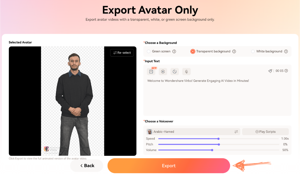 virbo ai export avatar