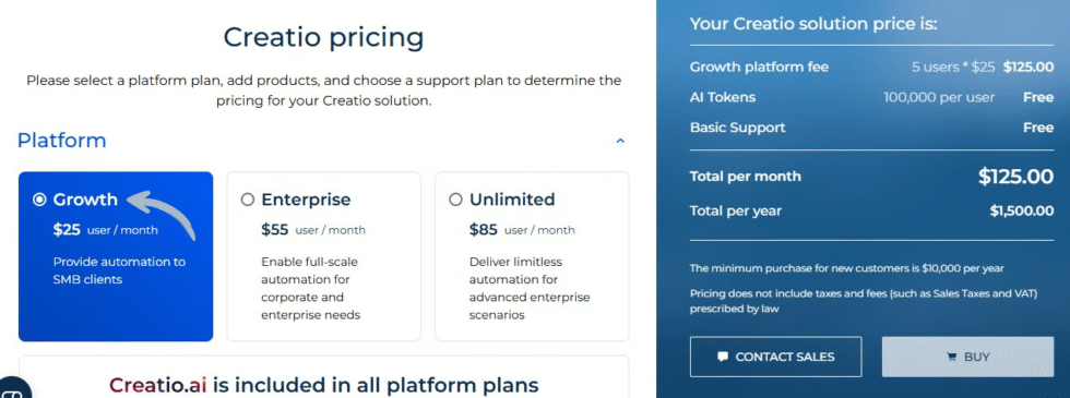 Creatio CRM Pricing