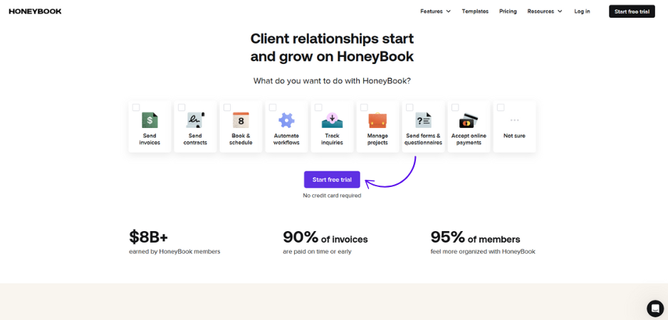 Honeybook Homepage