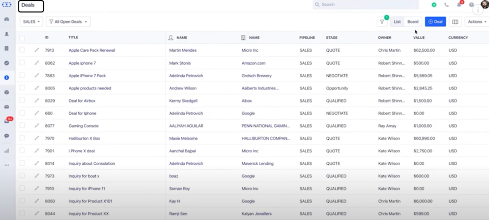 Salesmate Manage Deals