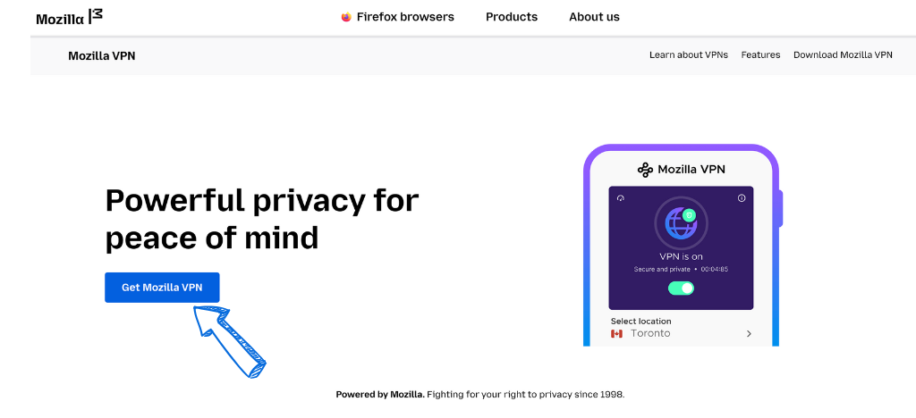 Mozilla VPN homepage