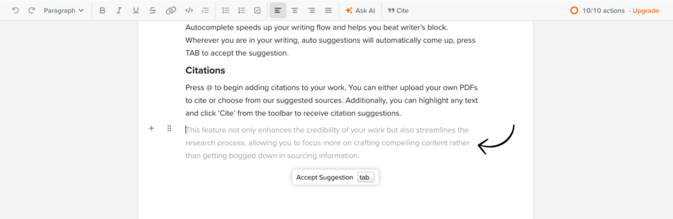 SciSpace AI Writer interface
