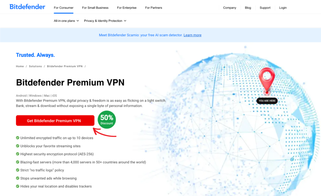 Bitdefender VPN Homepage