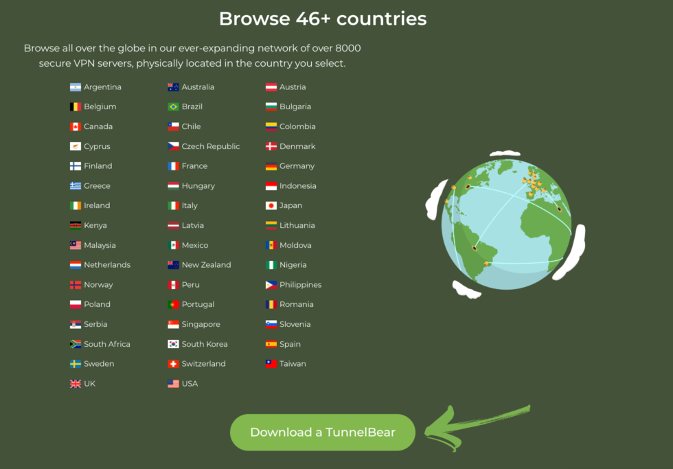 TunnelBear Browse with Other Countries