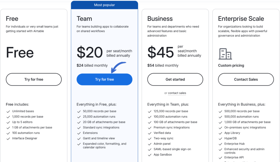 Airtable pricing