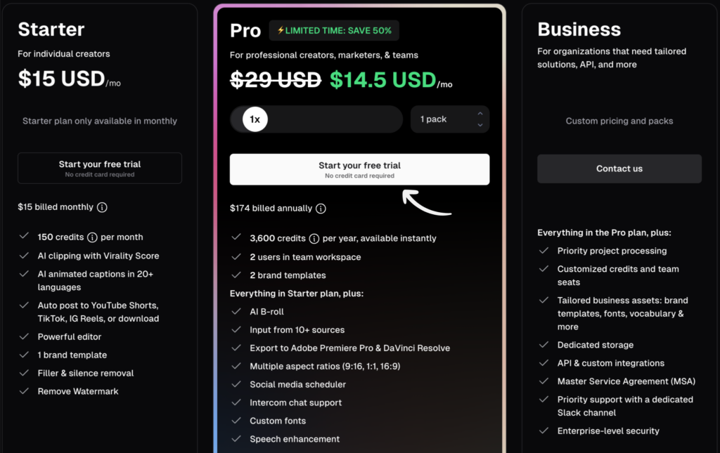 OpusClip pricing