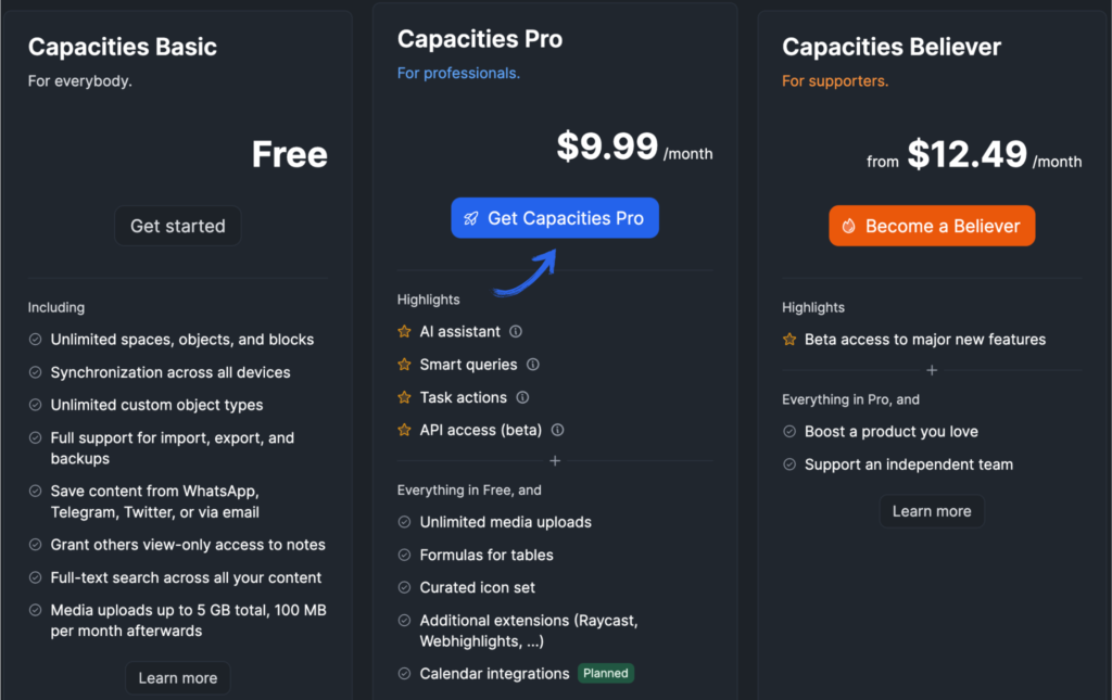 Capacities pricing