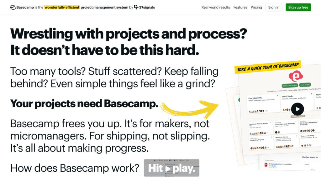 Basecamp homepage