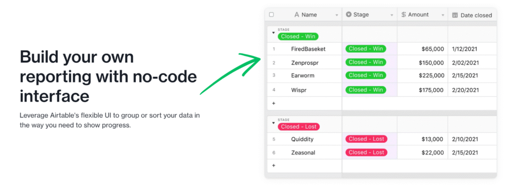 airtable reporting with no-code interface..