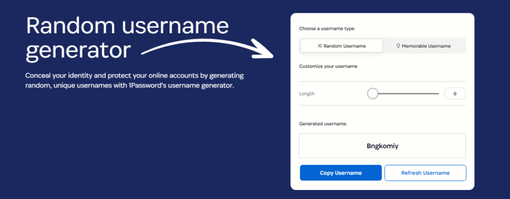 1Password username generator