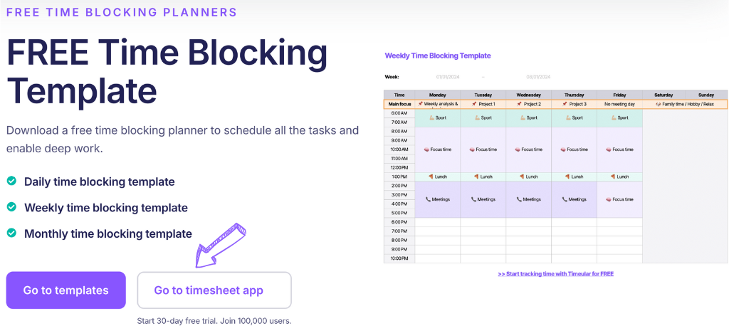 Timeular time blocking template