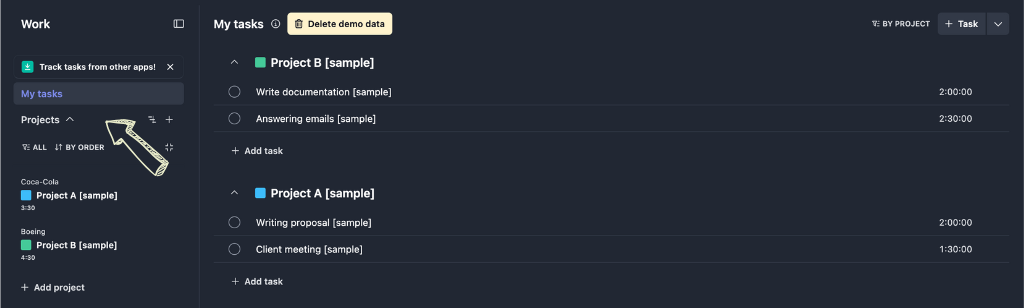 Tracking Time project manager