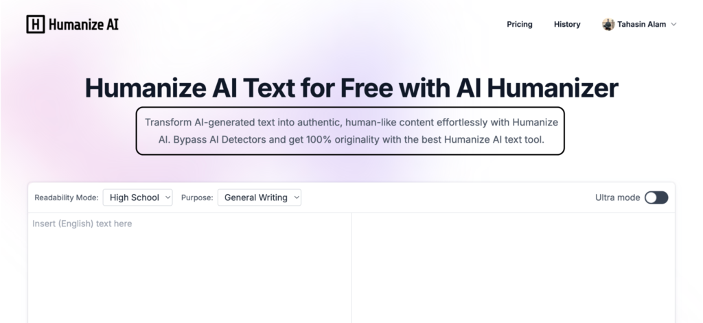 Humanize AI Homepage