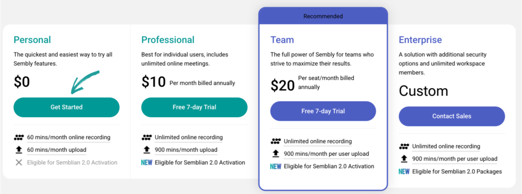 Sembly AI Pricing