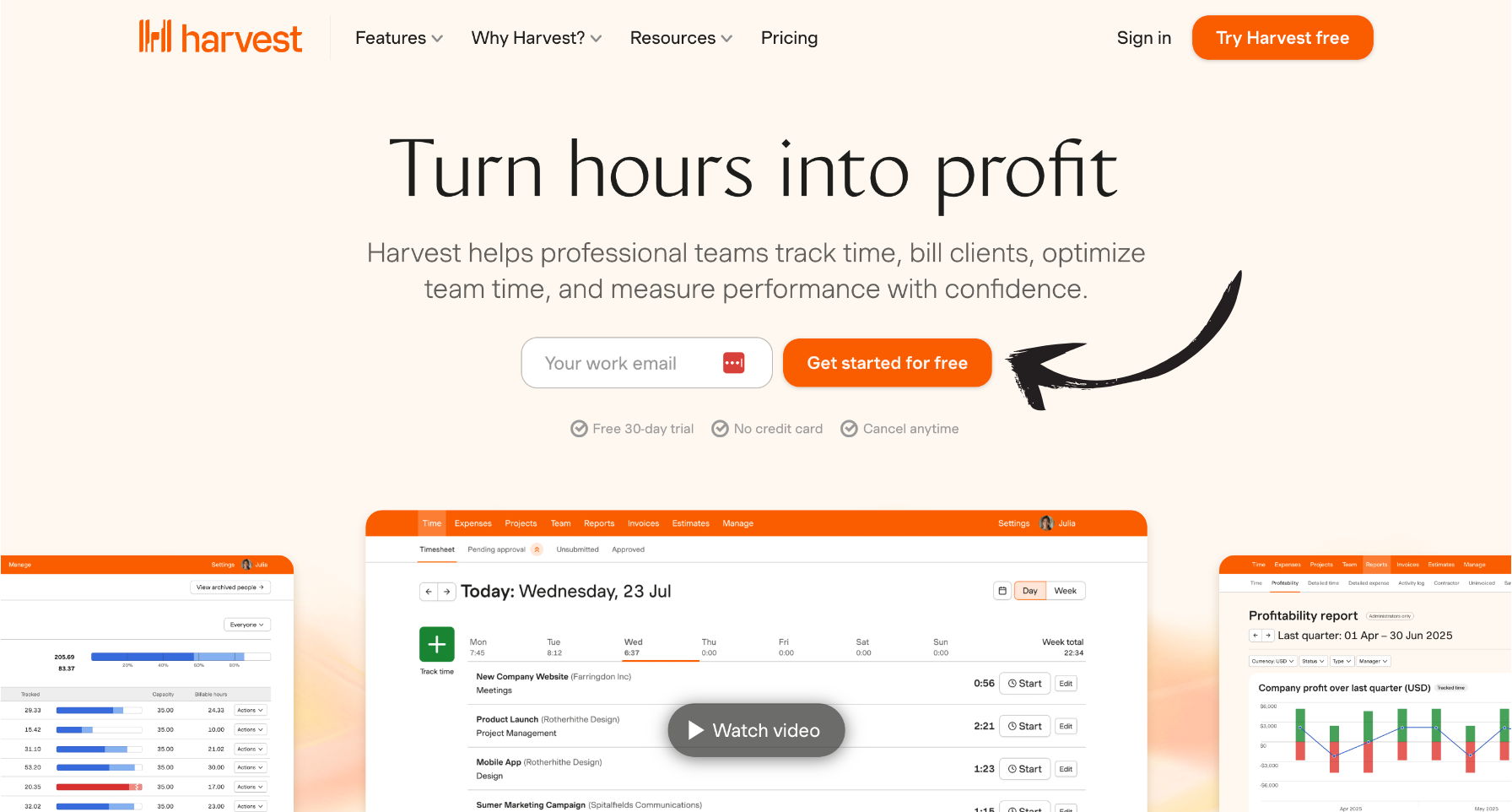 Harvest homepage