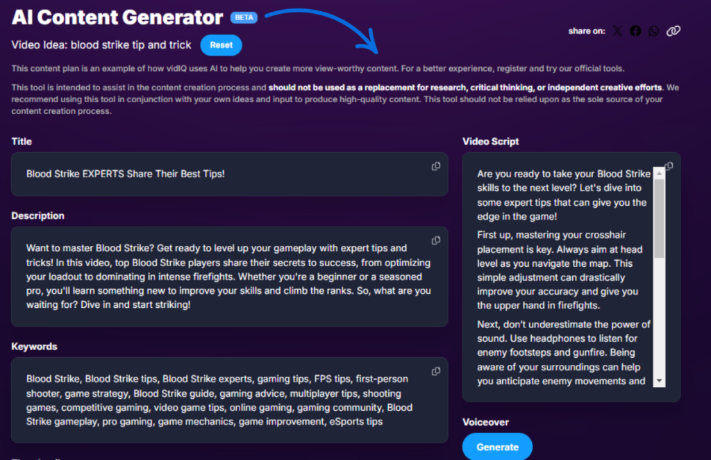 VIDIQ AI content generator