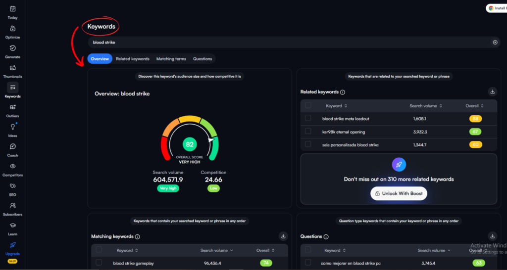 VIDIQ keyword tools