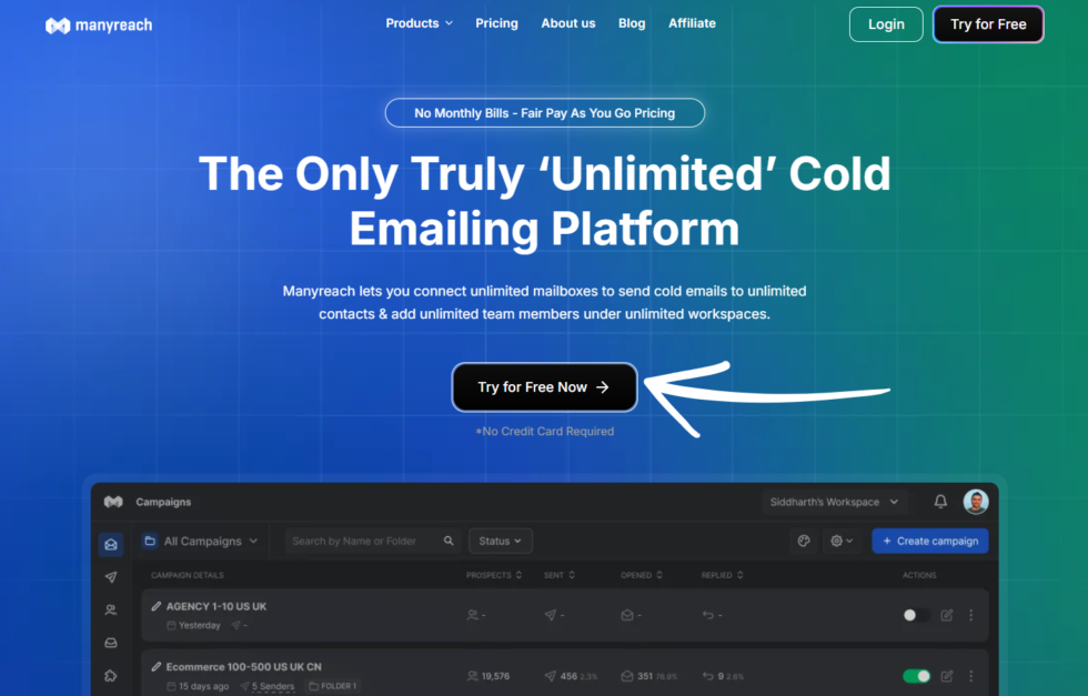 Manyreach Review 2026: No Monthly Fees — Worth It? 4 Manyreach Homepage