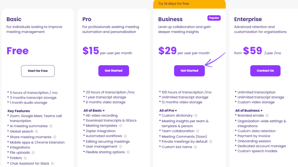 meetgeek pricing