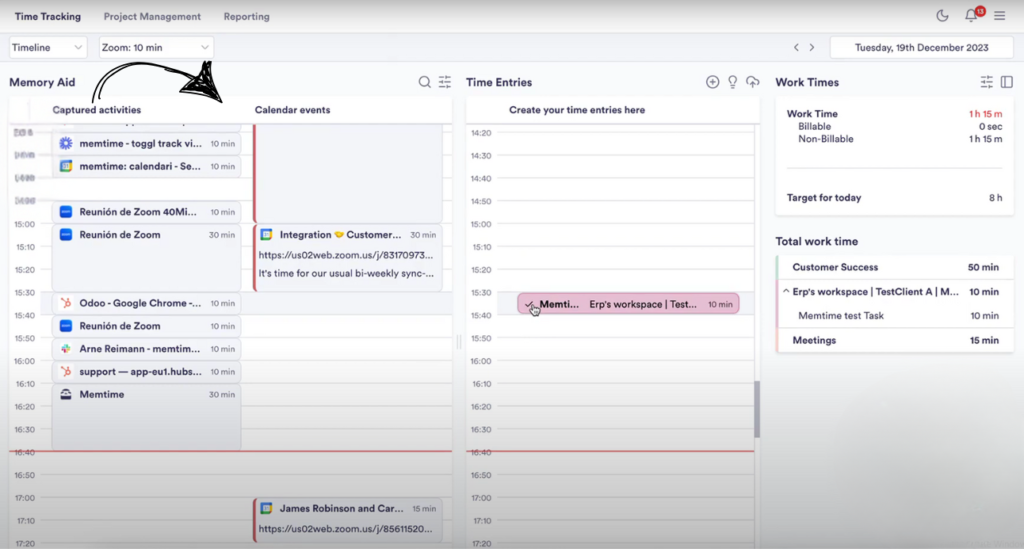 memtime automatic timeline