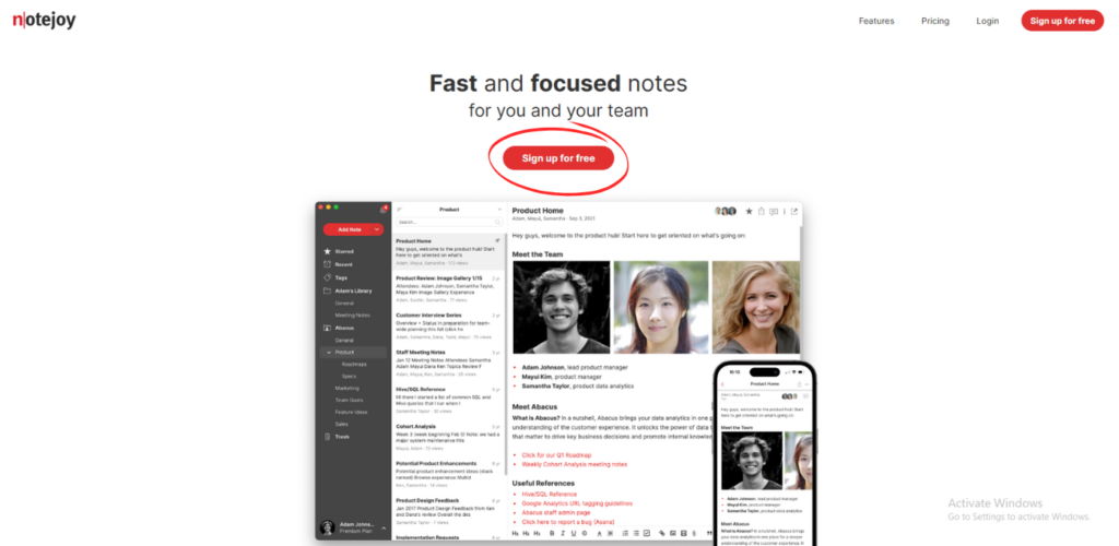 notejoy homepage