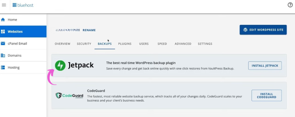 BlueHost Free SSL and Automatic Backups