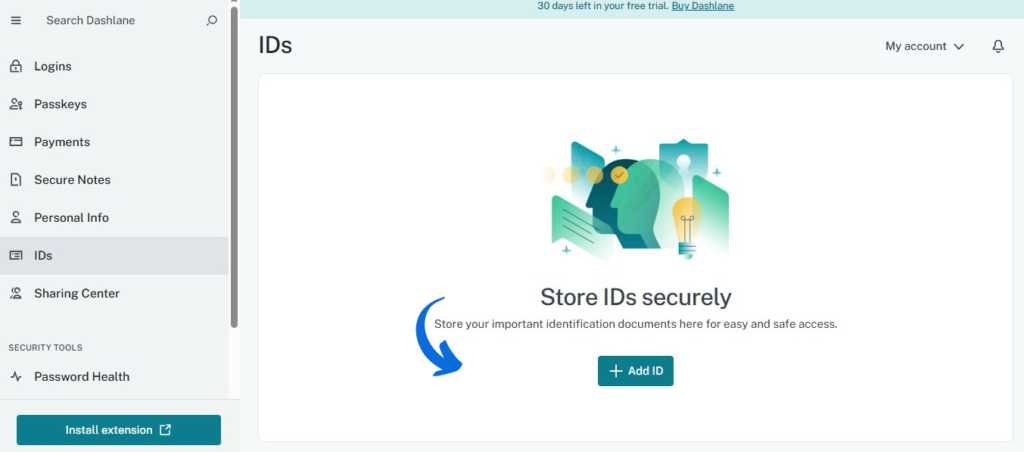 Dashlane Secure ID Storage