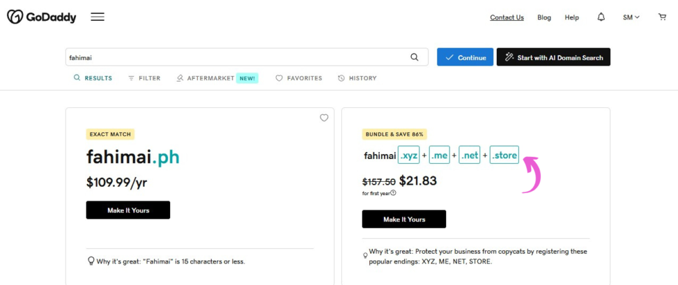 GoDaddy Customizable Domains Image