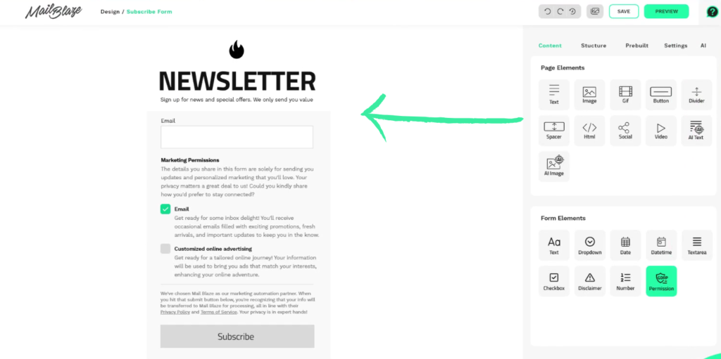 MAILBLAZE subscribe forms