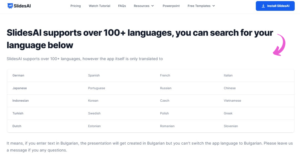 SlidesAI Supports 100+ languages