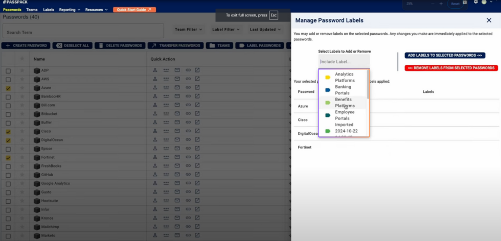 Passpack Manage Password Labels