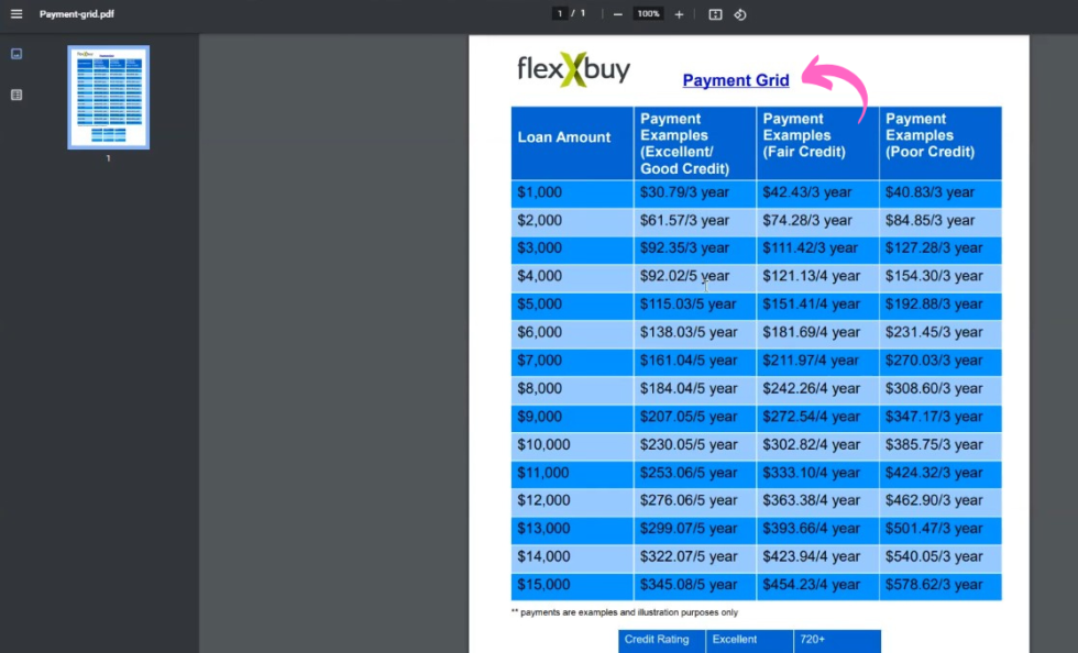 Flexxbuy Detailed Payment Grid