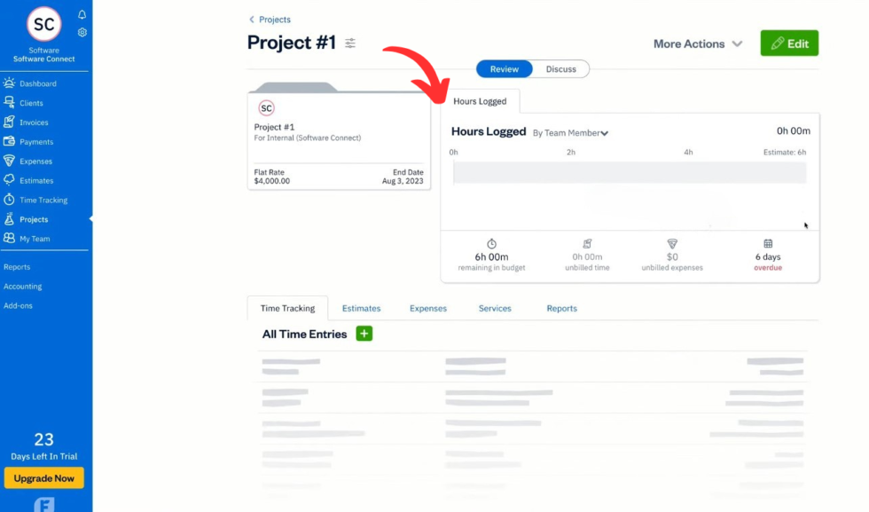 FreshBooksの簡単なナビゲーション