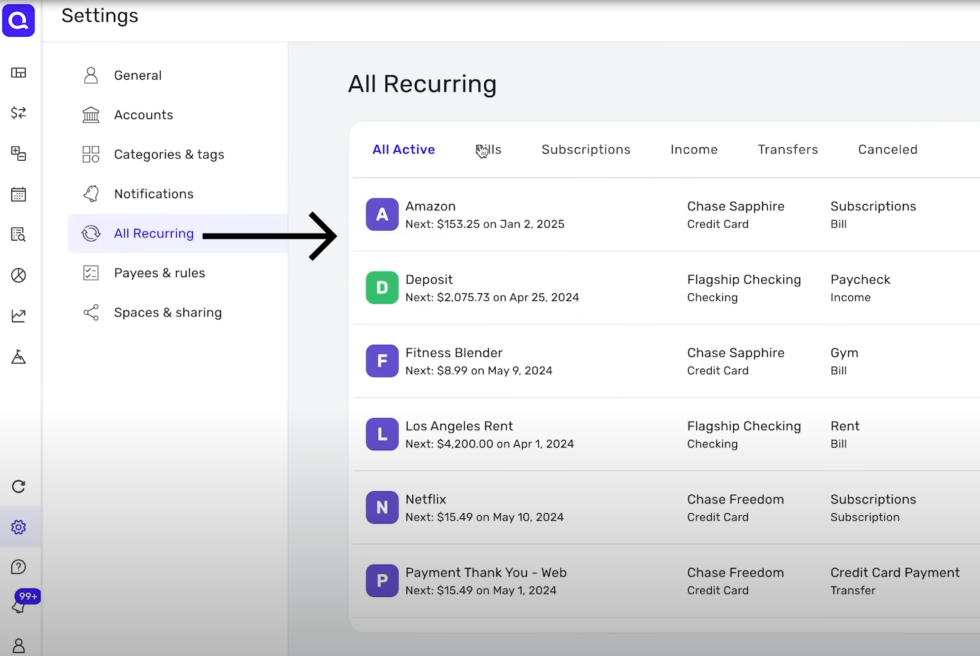 Quicken All Recurring