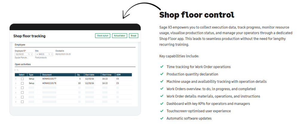 Sage shop floor tracking
