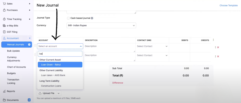 Zoho Books Manual Journal