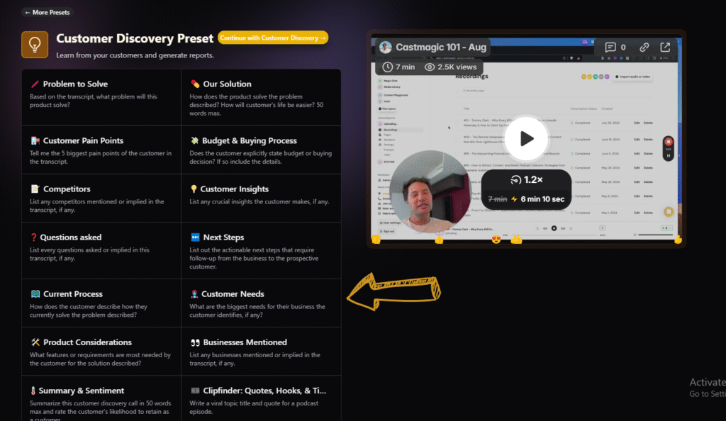 Castmagic customer discovery preset