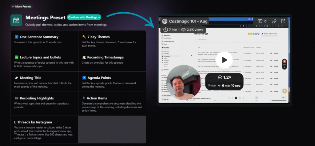 Castmagic meeting preset