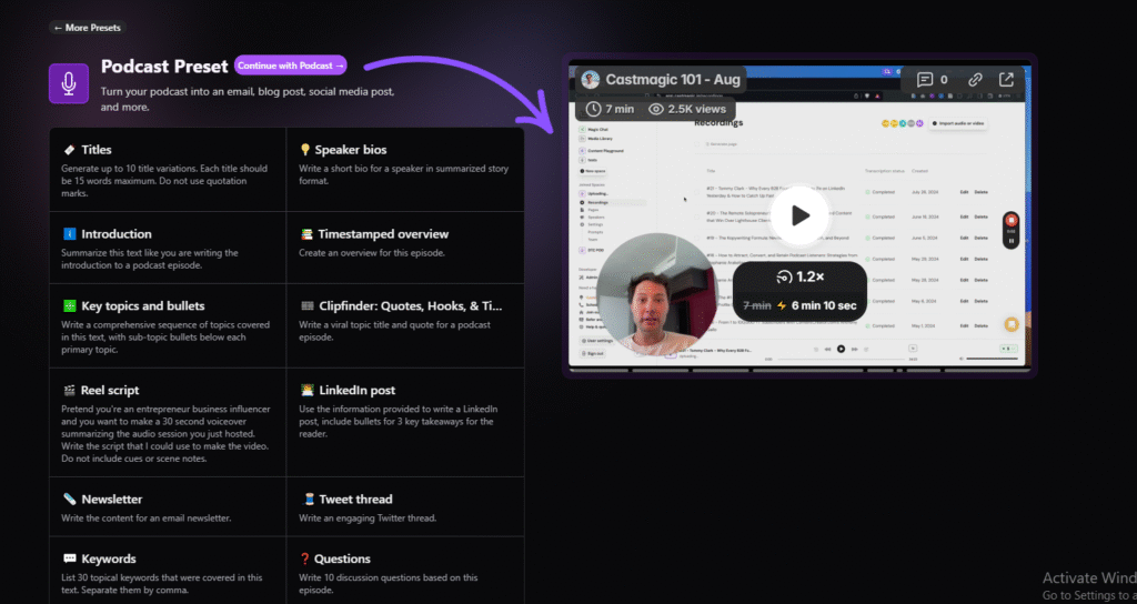 Castmagic podcast preset