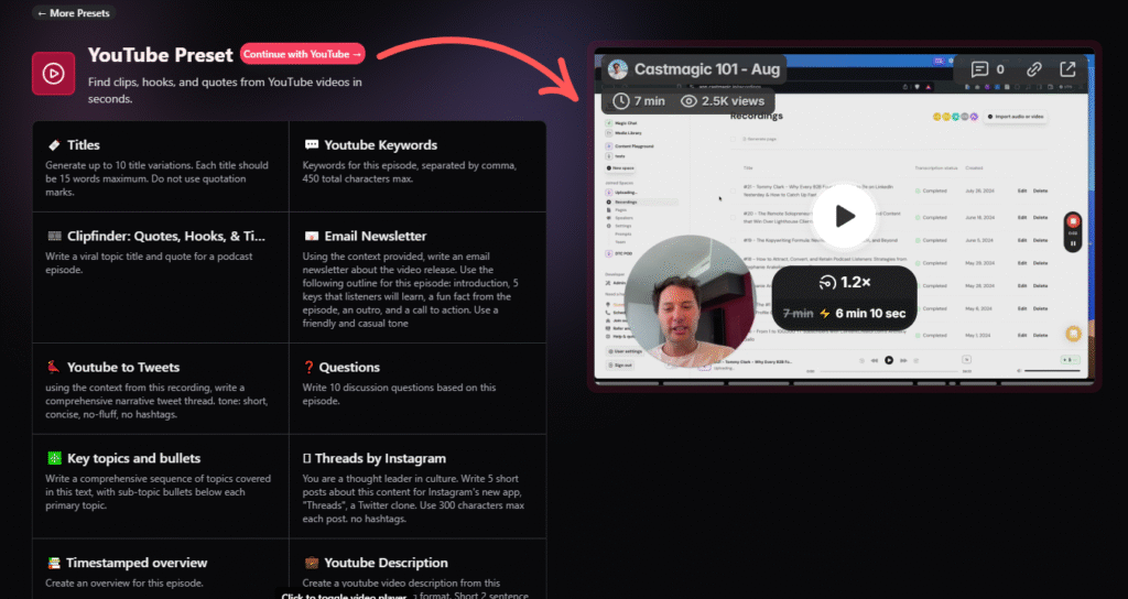 Castmagic youtube preset